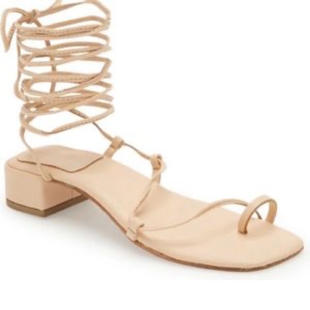 Jeffrey cambell agate leather low block heel wrap up sandals
